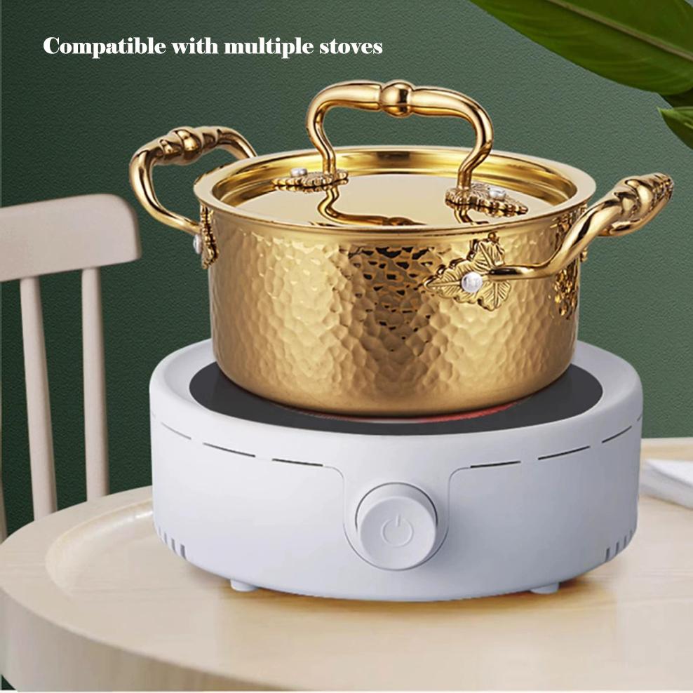 Кастрюля из нержавеющей стали 304 с двумя ручками, утолщенная, с чеканным узором, одинарная кастрюля с крышкой, домашняя самонагревающаяся кастрюля для тушения, посуда