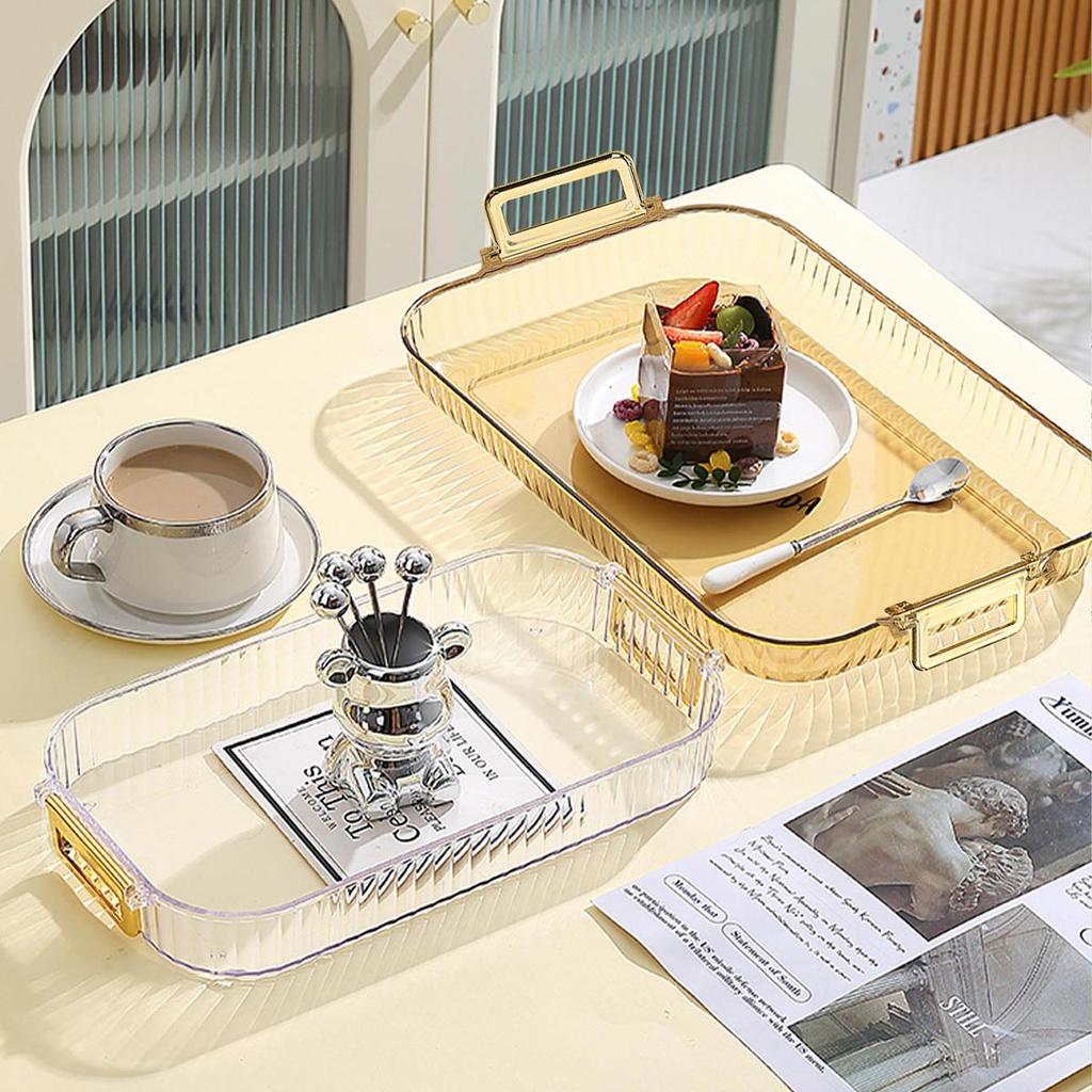 Пластиковый сервировочный поднос с ручкой Поднос для фруктов для гостиной Чайный поднос Прозрачный Обеденная тарелка Кухонный