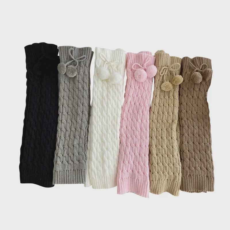 Children's Retro Coffee Color Long Tube Socks with Fur Ball - Warm, Thick, and Perfect for Autumn and Winter