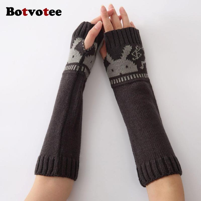 Botvotee Женские рукава-кролики Y2k Аксессуары Нарукавники Бесплатная доставка Вязаные Зимние Теплые Перчатки без пальцев Милая Мода