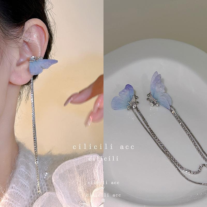 Корейские клипсы для непроколотых ушей – классный дизайн с кисточками и жемчужными бабочками для женщин