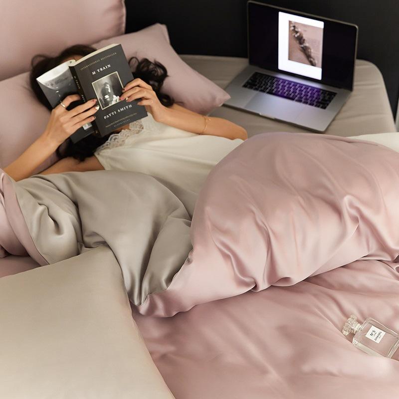 LF grade 100 Austrian Lenzing Tencel summer bed four-piece set ice silk summer cool quilt cover bed hat bed sheet silk 1