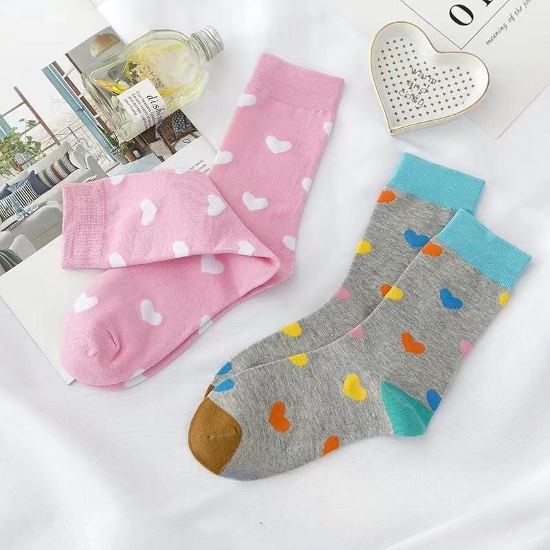 5 пар женских носков с сердечками, длинные хлопковые носки с высокой берцем, милые мягкие короткие носки, дышащие, впитывающие пот повседневные носки