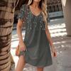 Женские модные повседневные платья с карманами и принтом в богемном стиле, пляжные платья с v-образным вырезом и короткими рукавами