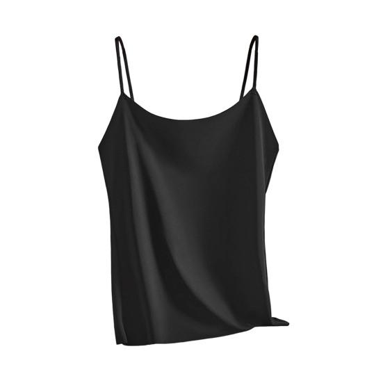 Women's Faux Silk Camisole Top Ice Silk Satin Tank Top Spaghetti Strap Sleeveless Cami Top Crew Neck Silky Summer Basic Blouse
