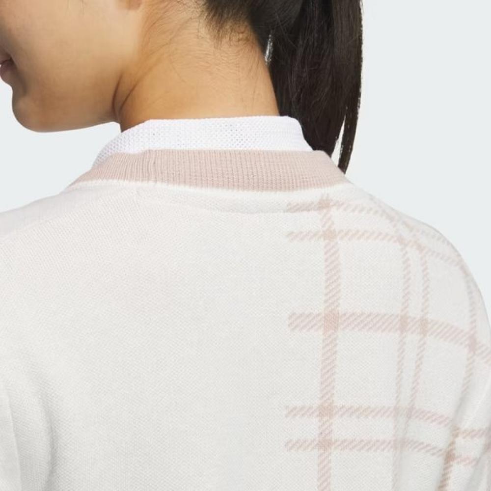 Adidas Golf 24 Fw Women S Knitted Pulley faShion 3S Check Cardigan iS4753 Off White