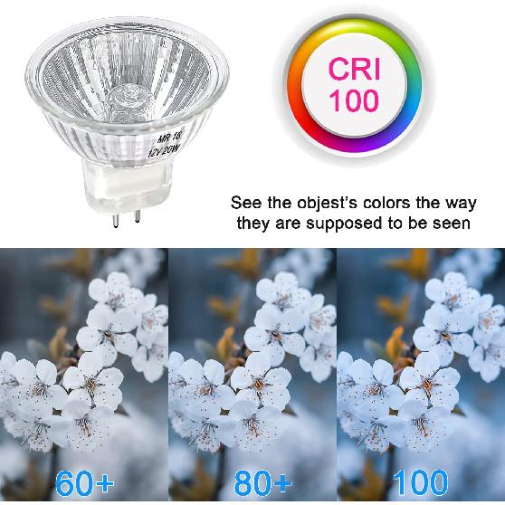 MR16 Halogen Bulb 20W Dimmable 12V GU5.3 Bi Pin Base Spotlight with Long Lifespan, 2700K Warm White MR16 Bulbs with Clear Glass Cover for Landscape,
