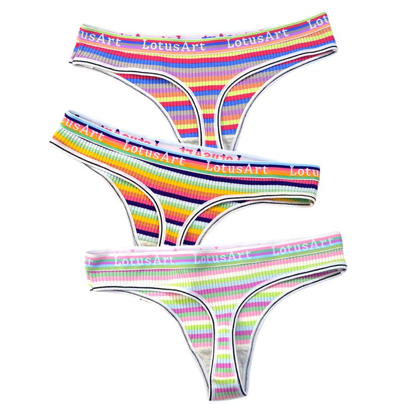 YOUULAR 3 шт./лот, модные женские хлопковые бесшовные стринги, сексуальное красочное полосатое нижнее белье, трусики, стринги, женское нижнее белье, нижнее белье M-XL