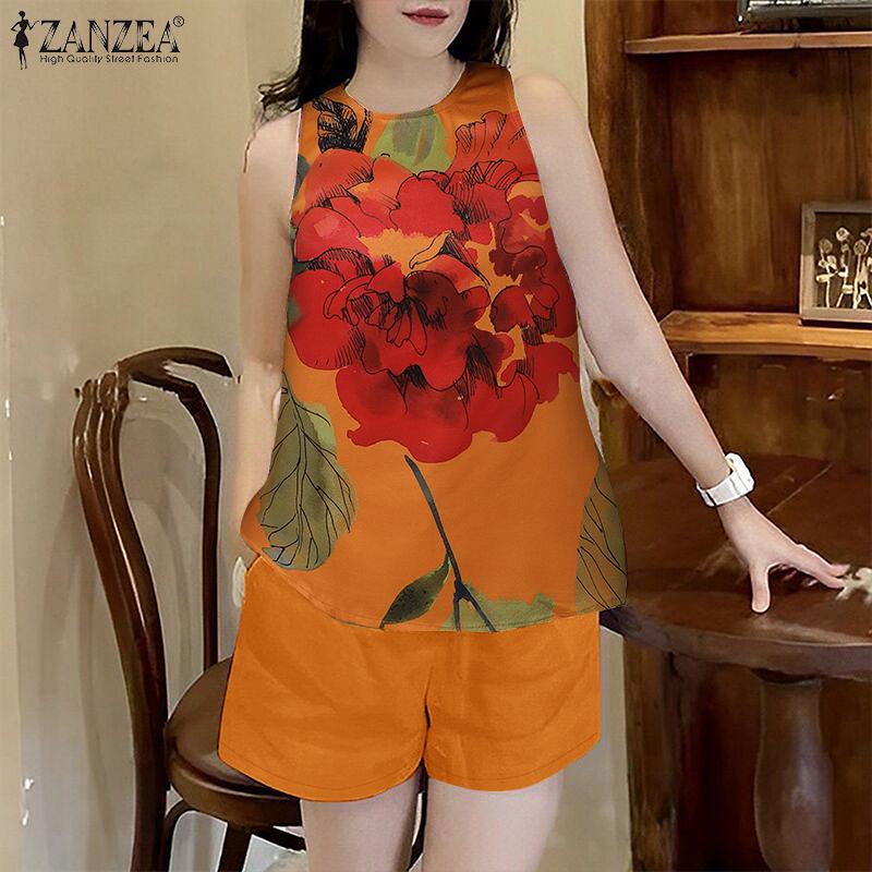 ZANZEA Women Floral Tank Tops and Shorts Summer Two Piece Sets