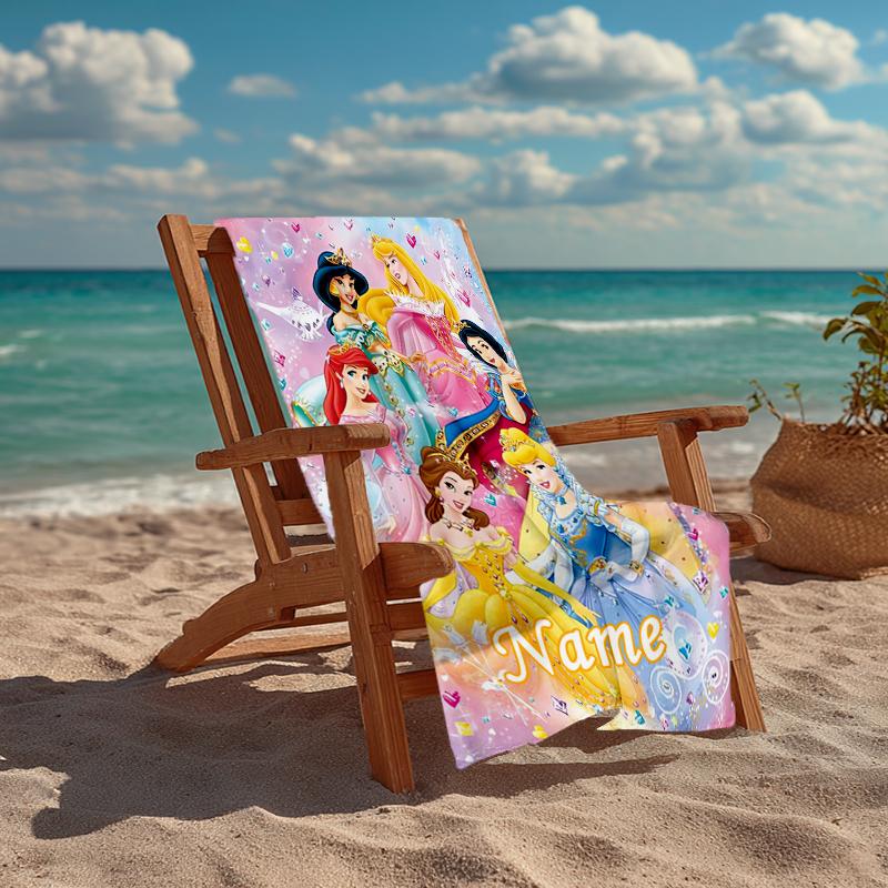 Custom Name Ultra-Soft Beach Towel with Princess Theme,Ideal for Pool - Camping, Diving - Perfect Travel Essential, Vibrant Beach Towel.