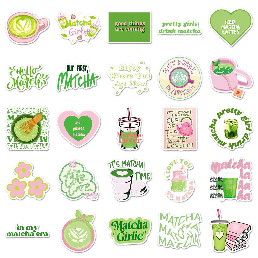 50 Matcha Girl Aesthetic Stickers - Fresh Green & Pink Graffiti for Notebooks & Cups