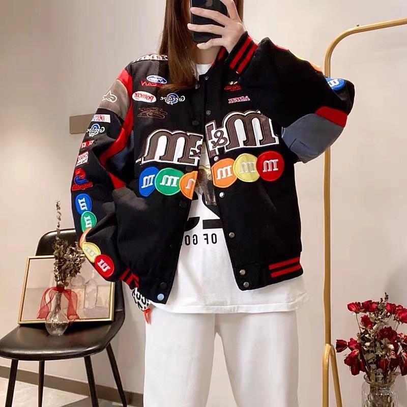 Mens Oversized Streetwear Motorcycle Jacket With Embroidery Patchwork Casual Cycling Outerwear