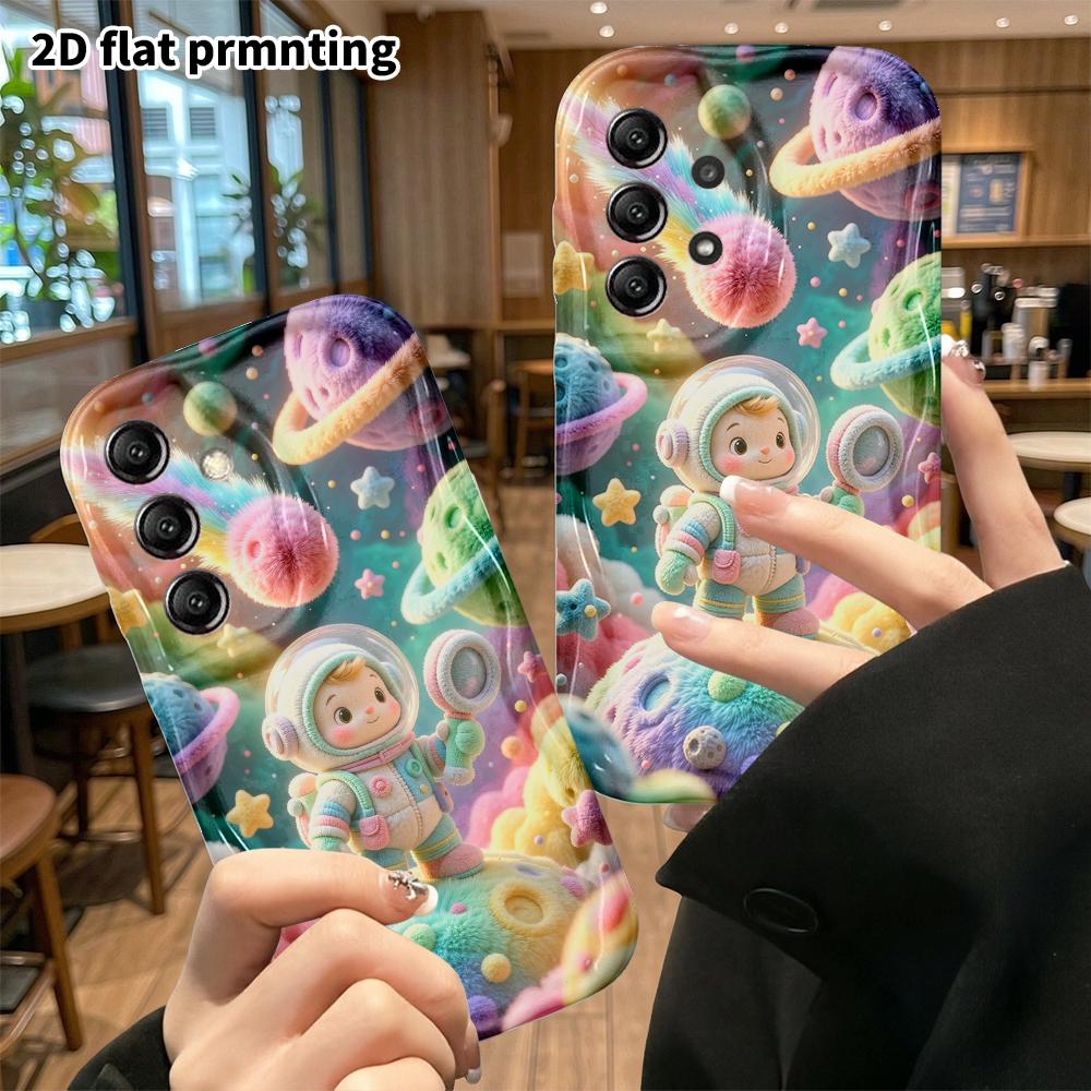 Phone case: 2D flat, suitable for Samsung Galaxy A34 A35 M05 M06 S20 S22 S21 FE Plus 5G protective case, space little astronaut, perfect Christmas and