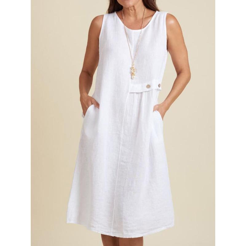 DAFIFY Женская мода лето весна однотонный принт без рукавов с круглым вырезом свободная талия повседневные платья