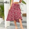Женская летняя длинная юбка с принтом на шнуровке, нестандартная повседневная юбка до середины бедра, летняя