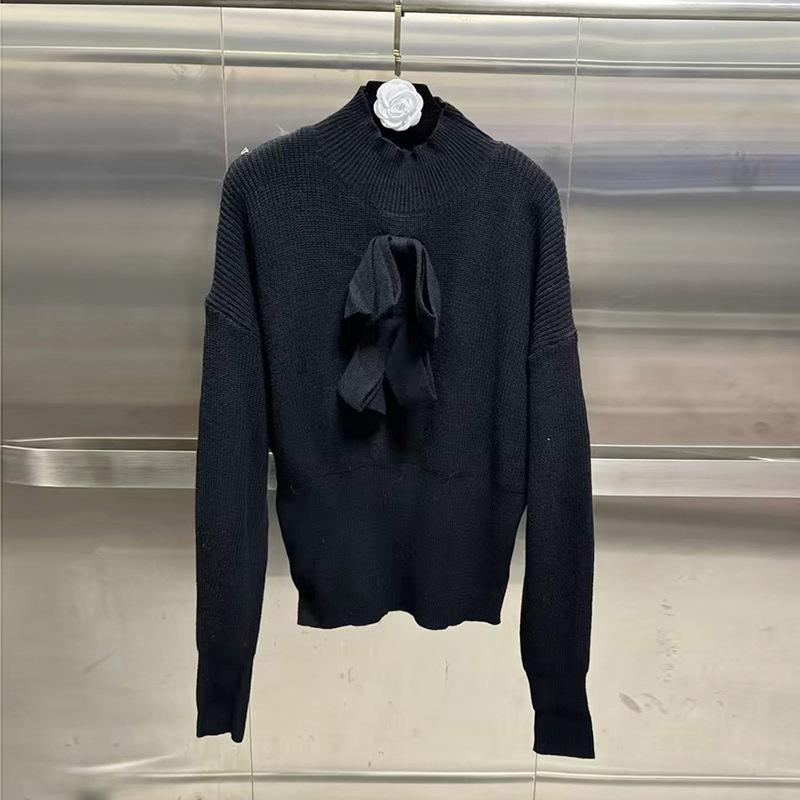 Women's Slim French Knit Sweater with 3D Bow, High Neck - Summer 2026 Arrival