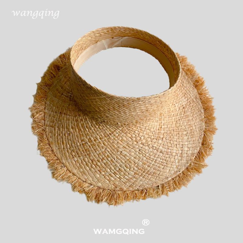 Шляпа из грубой рафии женская летняя солнцезащитная с полями и открытым верхом соломенная шляпа от солнца для отпуска на море пляжная солнцезащитная шляпа