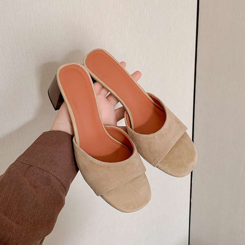 Krazing Pot Мюли из овчины и замши, летние, размер 40, уличные тапочки, шлепанцы, толстые высокие каблуки, женские сандалии с открытым носком