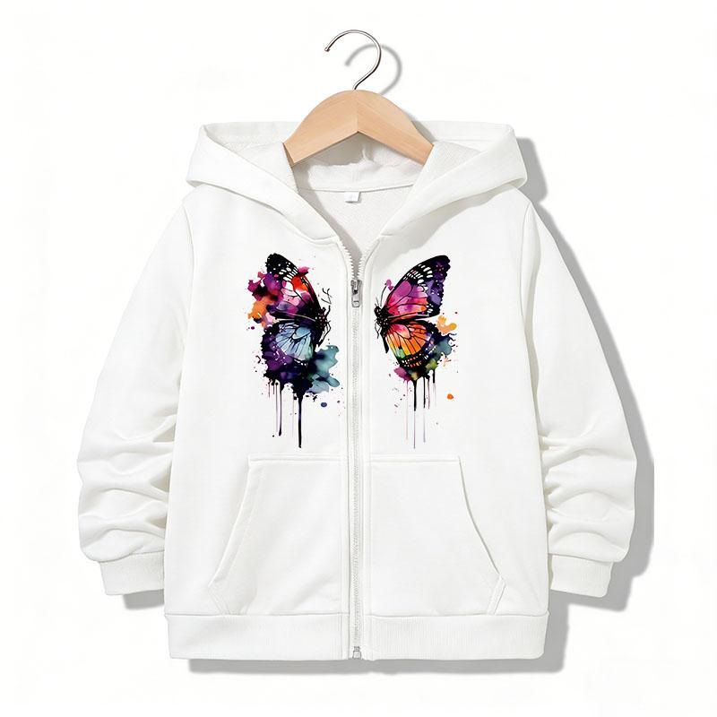 Children Clothing Zipper Hoodie Funny Casual Butterfly Letter Hoodies Jackets Boys Girls Y2K Zip Up Sweatshirt Hoodies