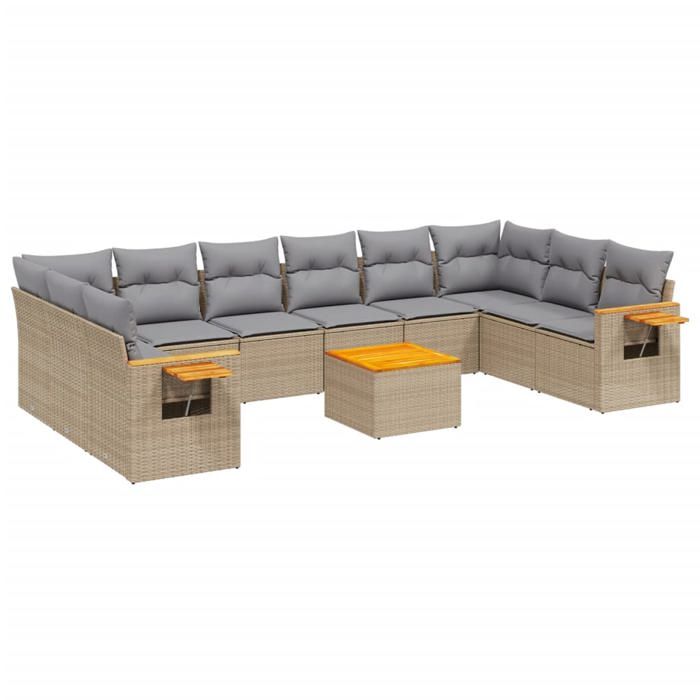 VidaXL Salon de Jardin avec Coussins 11 pcs, Canapés de Terrasse, Ensemble de Meubles de Patio, Mobilier d'Extérieur, Beige 3227172