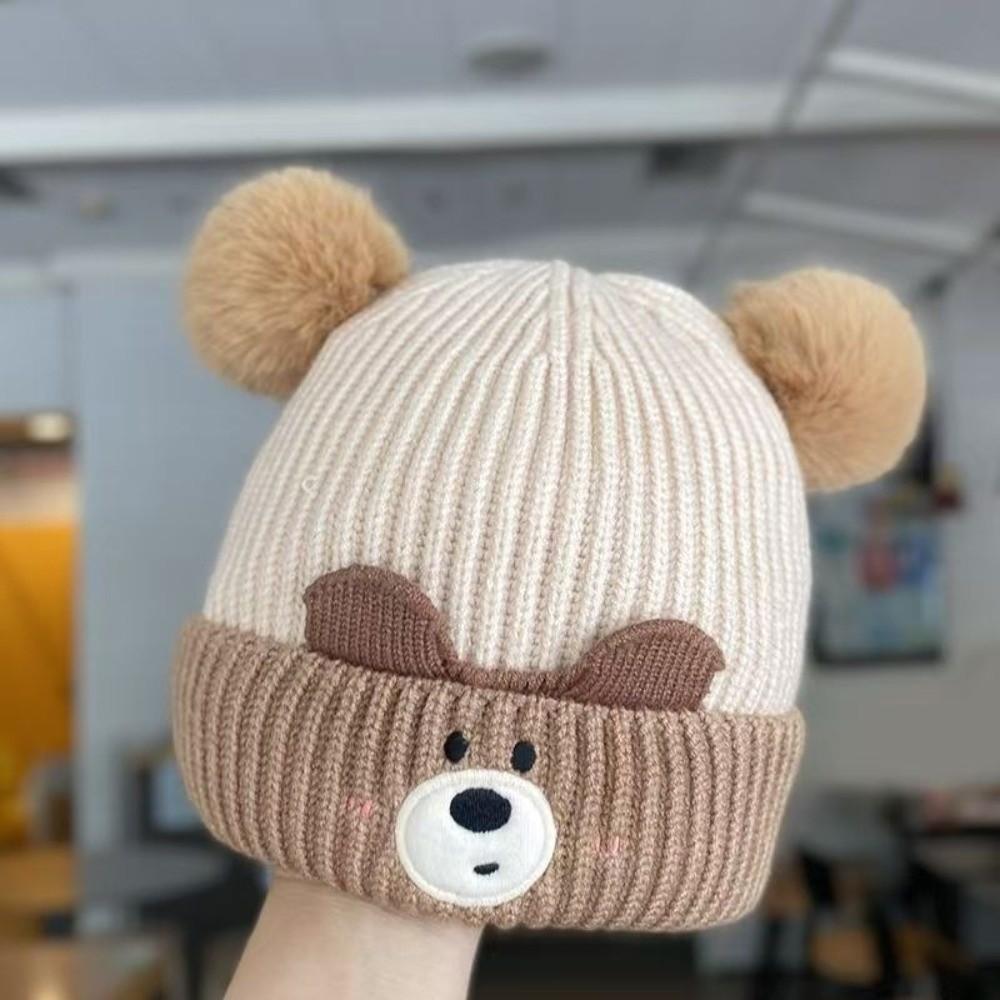Plush Ball Pom Pom Beanie Windproof Ear Protection Cap Cute Baby Knitted Hat Winter