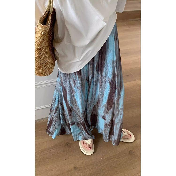 Boho Tiedye Midi Skirt For Women With High Waist And Flowy Design For Spring Vacation Style