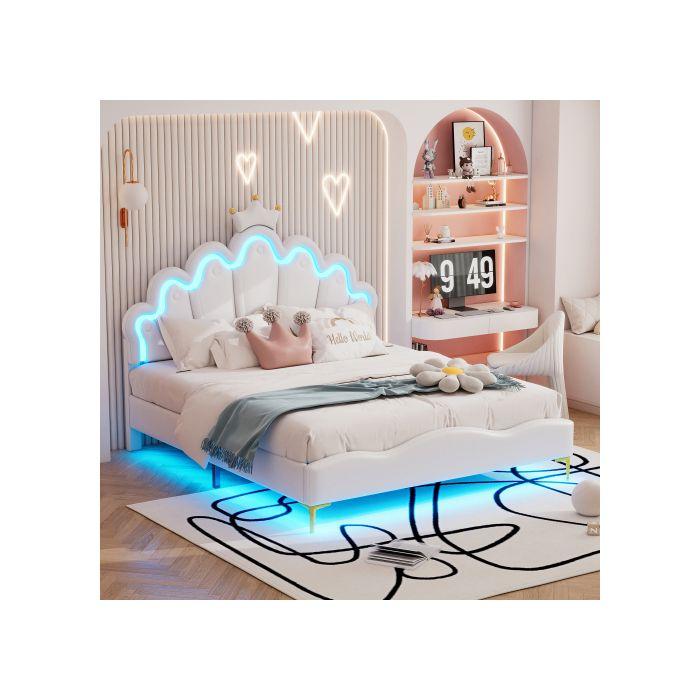 Lit double - MUVOE - 140x200 cm - Cuir PU - LED réglable - Design nuage