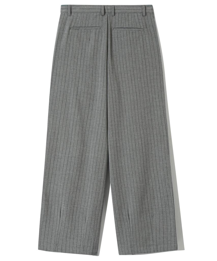 BASEMOMENT Double-Pleated Wide Striped Slacks Gray