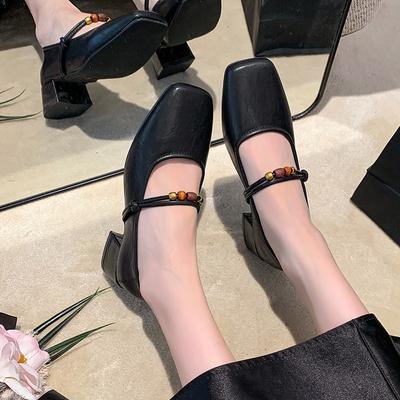 Мода Весна и Лето Женская Мода Дизайн с Жемчугом Мэри Джейн Низкий Каблук Одинарные Туфли Женские Элегантные Квадратный Носок Мягкая Подошва Туфли для Платья