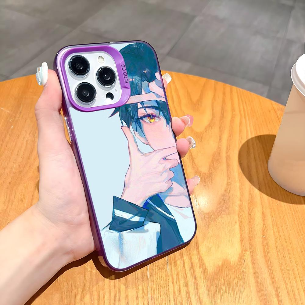 Чехол для телефона L-Link Clicks в стиле аниме для iPhone 16 15 14 13 12 11 Pro Max Белый Фиолетовый Матовый Лазерный Металлик Аврора Funda