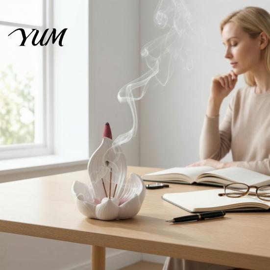Meditation Accessories Lotus Backflow Incense Burner Holder, Resin Cone Diffuser, Desktop Cones Aromatherapy Holder for Yoga Tea Room Bedroom Sticks