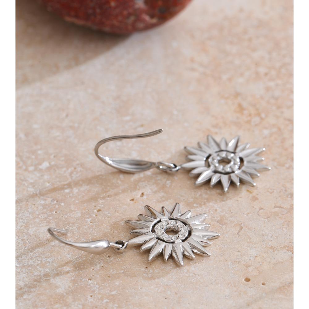 Yhpup Stainless Steel Zirconia Sun Drop Earrings Prevent Allergy Gold Platinum Color PVD Fashion Daily Popular Jewelry