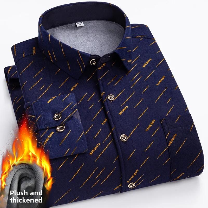 Thickened Flannel Men's Shirt Warm Plaid Winter Casual Square Collar Plus Size Clothing Fleece Lined Double Sided Velvet