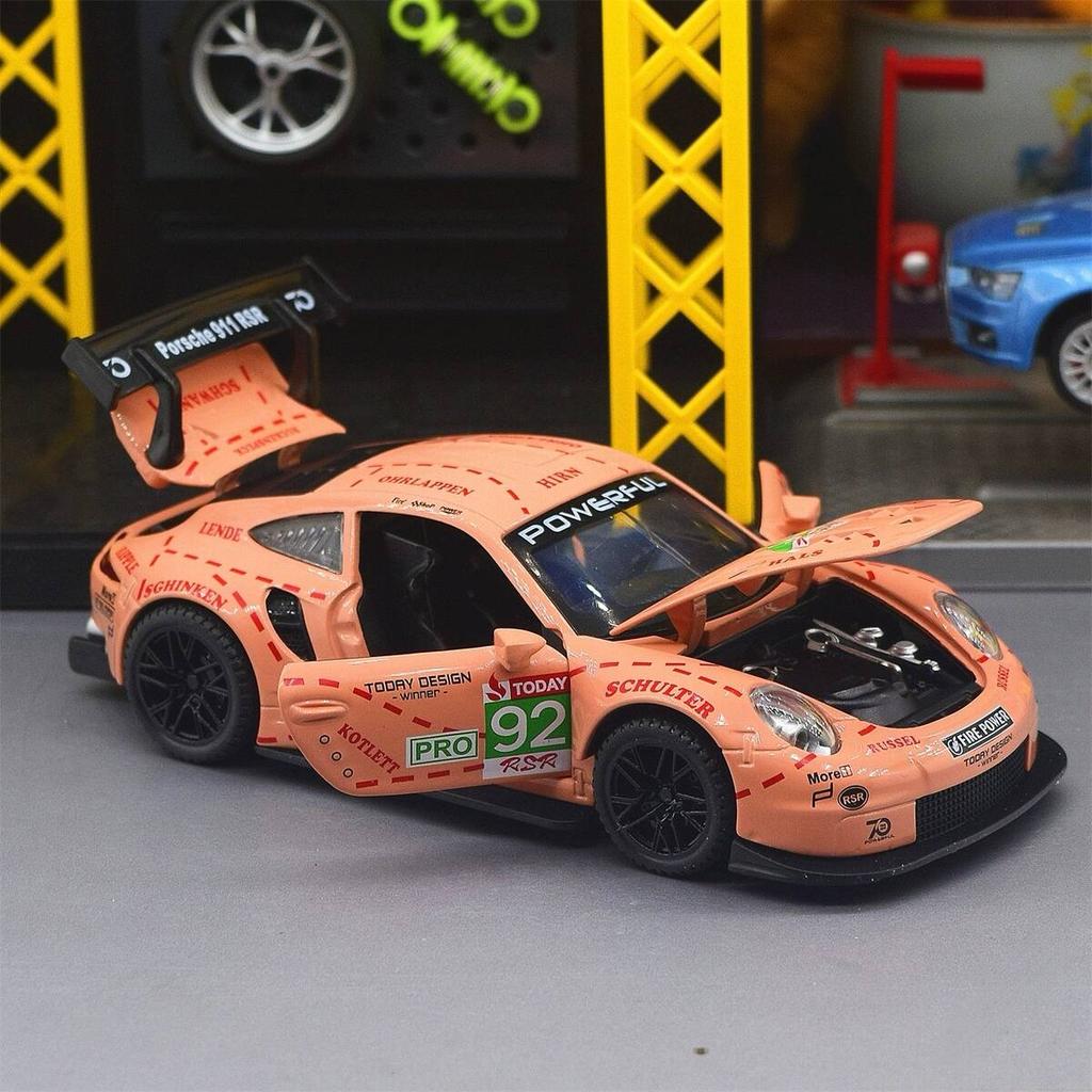 Porsche 911 GT3 RSR Match Version Моделирование Литые игрушечные машинки Звуки и свет Инерционный автомобиль 1:32 Сплавная Модель Суперкара