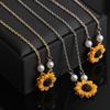 Women Jewelry Romantic Sunflower Necklace Pearls Flower Pendant Chain Gold Plated