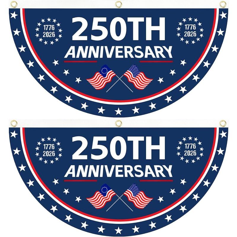 2PCS 250th Anniversary USA Flag, 1776-2026 Fan Flags,American Anniversary Flag for Wall, Front Door, Porch Outdoor Decorations