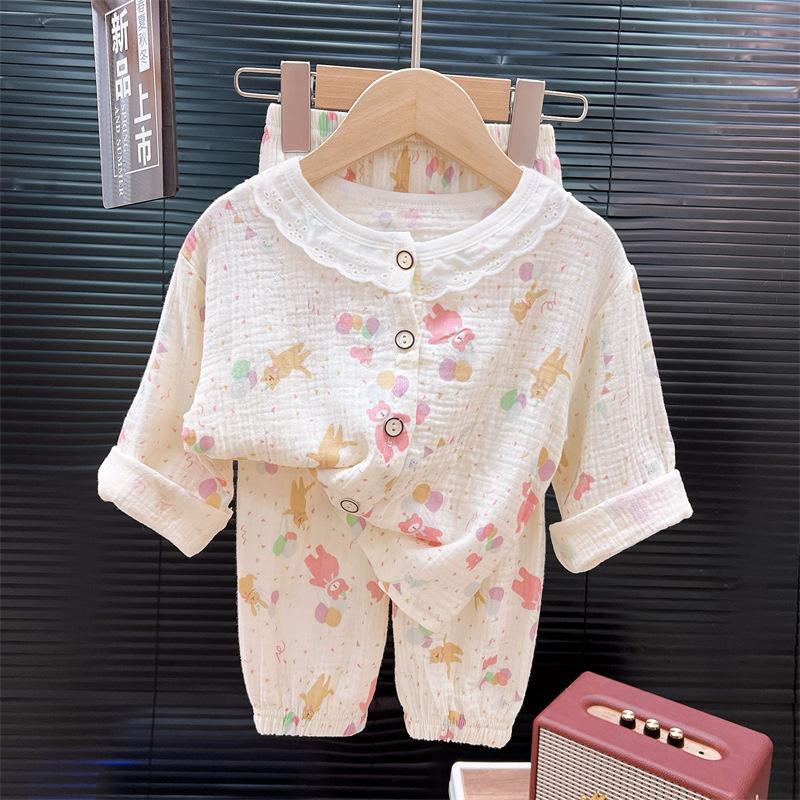 Детский тонкий комплект Мальчиковая пижама Летний комплект из двух предметов Девочковый Детский кружевной и кружевной Кондиционер Домашний костюм Комплект