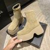 Women's Platform Boots Spring Autumn Suede Fashion Ankle Boots Elastic Slip On Woman Shoes Casual Solid Chunky High Heel Botines