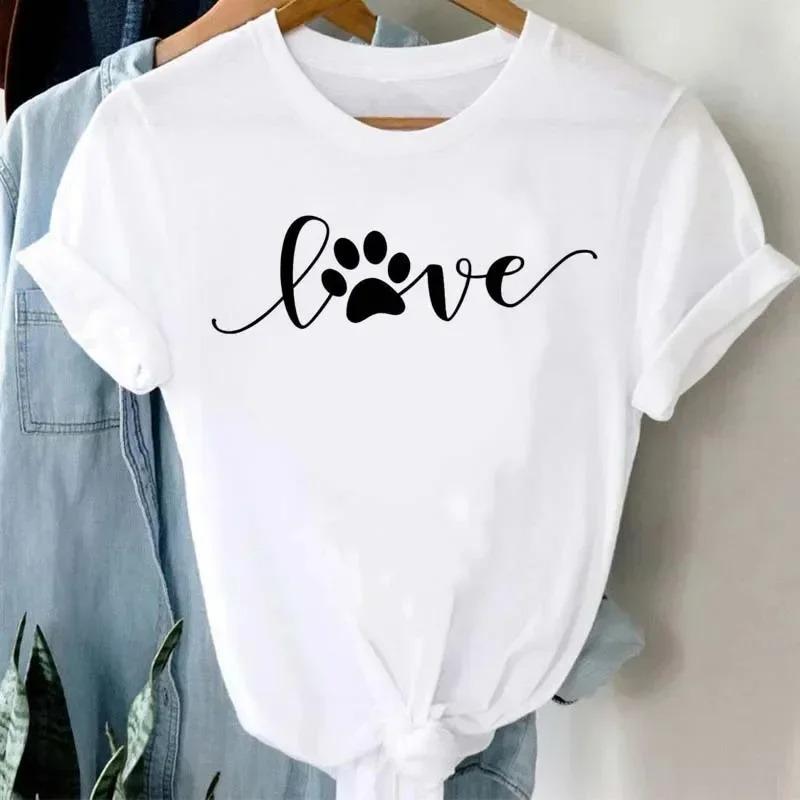 Womens Dog Heartbeat Print Tshirt Harajuku Style ShortSleeve Casual Womens Tshirt Street Style Top Beauty Apparel
