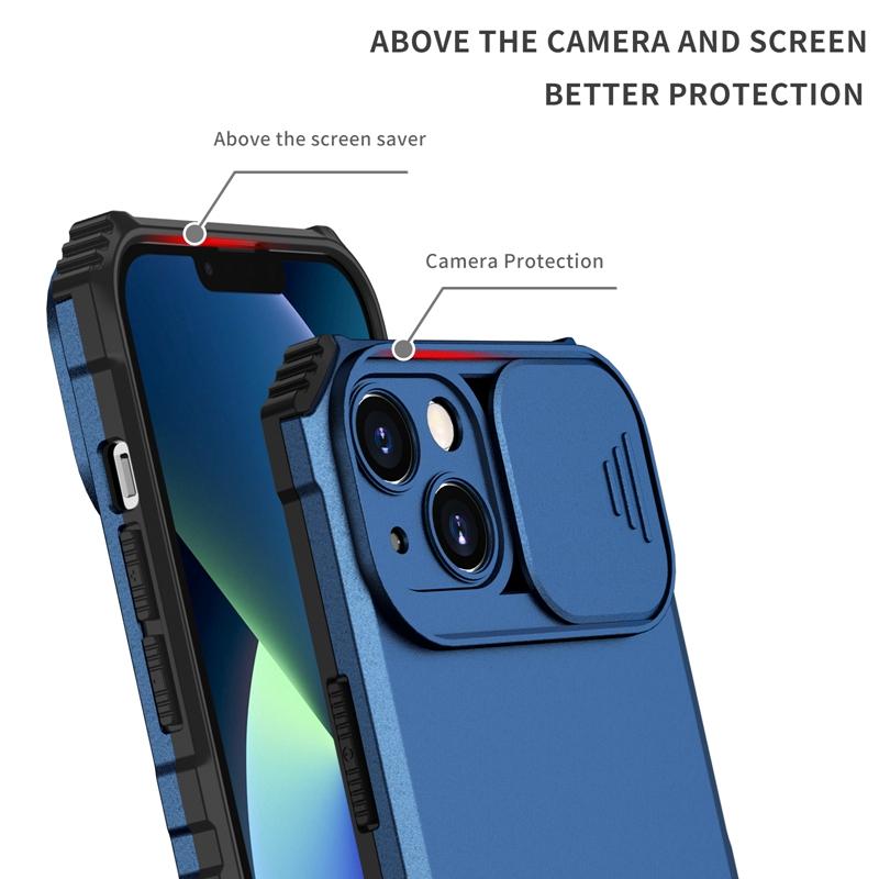 Sliding Lens Protection Kickstand Armor Phone Case For iPhone Samsung Xiaomi OPPO VIVO MOTO Infinix Drop-resistant Heavy Duty Back Covers