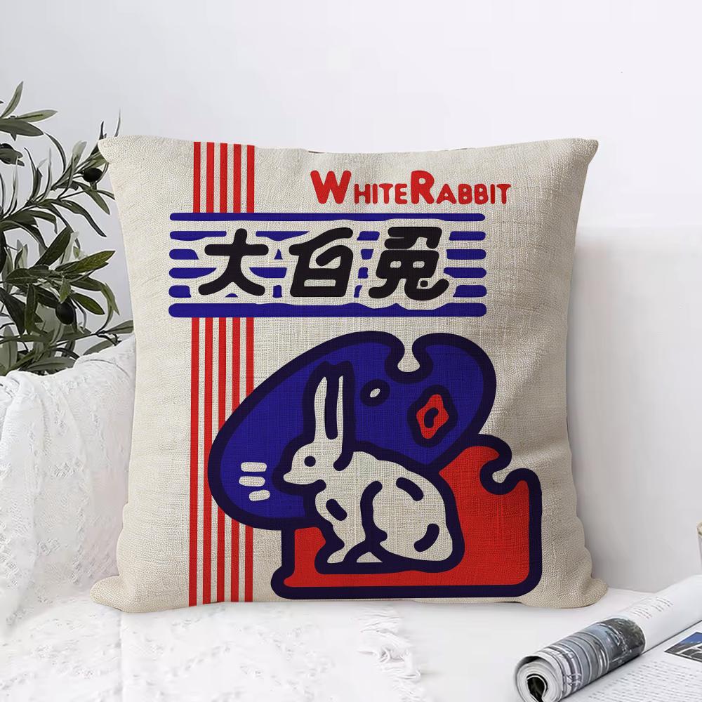 White Rabbit Cushion Cover Eco Linen Pillow Case DoubleSided Print Breathable Durable Hidden Zipper Home Decor Gift