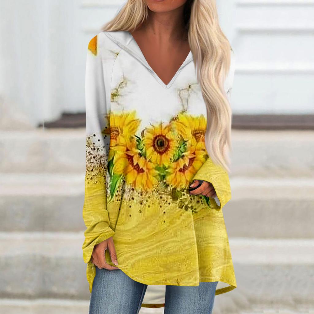 Женские свободные топы с V-образным вырезом и капюшоном с длинными рукавами, повседневные топы, домашние пижамы для отдыха, топы