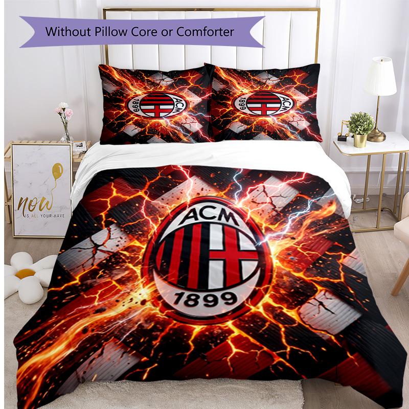 AC Milan Pattern Printed 3PCS Bedding Set Soft Skin-Friendly Washable Duvet Cover & Pillowcases Set All Season Bedroom