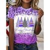 Womens Slim Fit Round Neck Short Sleeve T-Shirt With 3D Santa Claus Print Soft Cotton-Feel Fabric Casual Office Wear