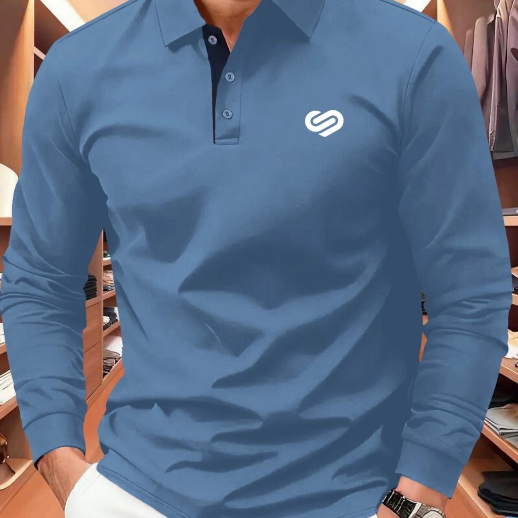 Men's Long-Sleeve Polo Shirt, Youthful, Stylish, and Comfortable Lapel Polo for Sporty Casual and Light Business Wear, Suitable for All Seasons.