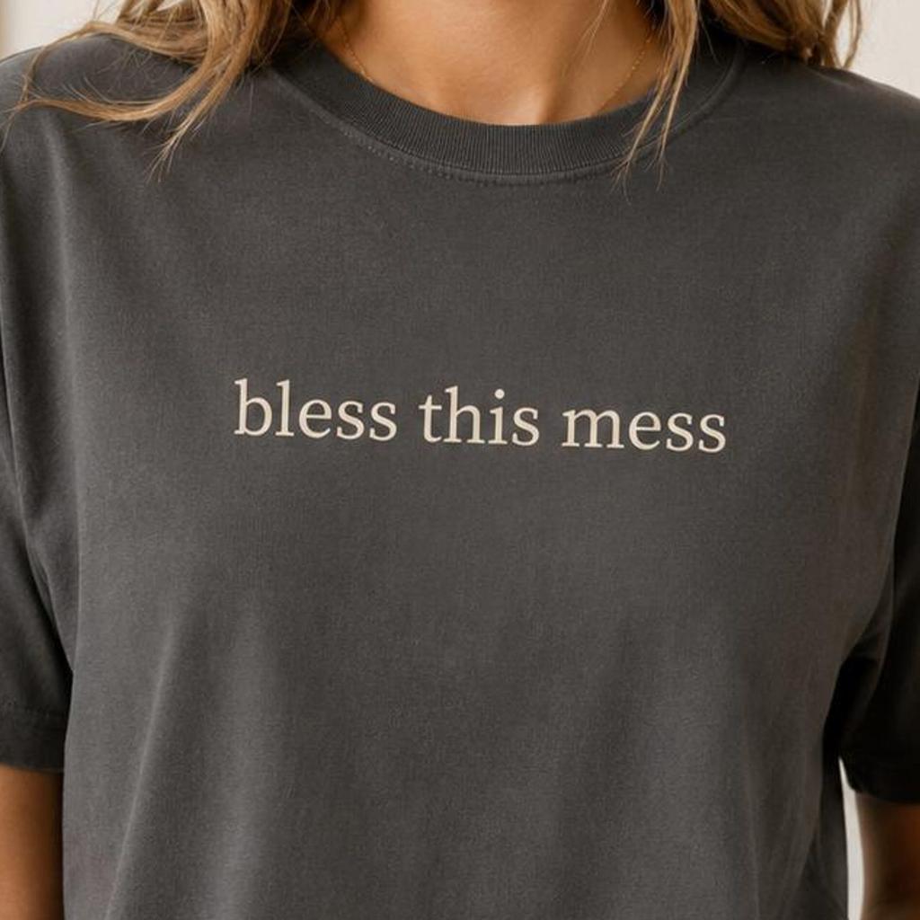 Bless This Mess Shirt, Funny Mom Life Tee, Minimalist Comfort Colors Style Graphic Shirt