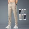 Ice Silk Men's Pants Summer Black Gray Thin Business Casual Pants Outdoor Elastic Breathable Straight Leg Sweatpants