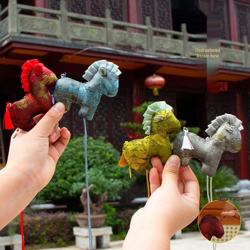 Chinese New Year Horse Embroidered Brocade Sachet - Cultural Hanfu Car Pendant Gift