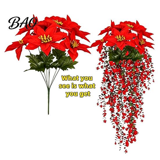 Artificial Floral Arrangement Christmas Poinsettia Hanging Garland, Silk Flowers with Red Berries DIY Ornament And Greenery, 85cm Outdoor Holiday