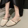 Women Dress Shoes Women's Square Toe Hollow Out Sandals Woman Slipper Designer Flat Elegant Shoe  Inner Layer 2025